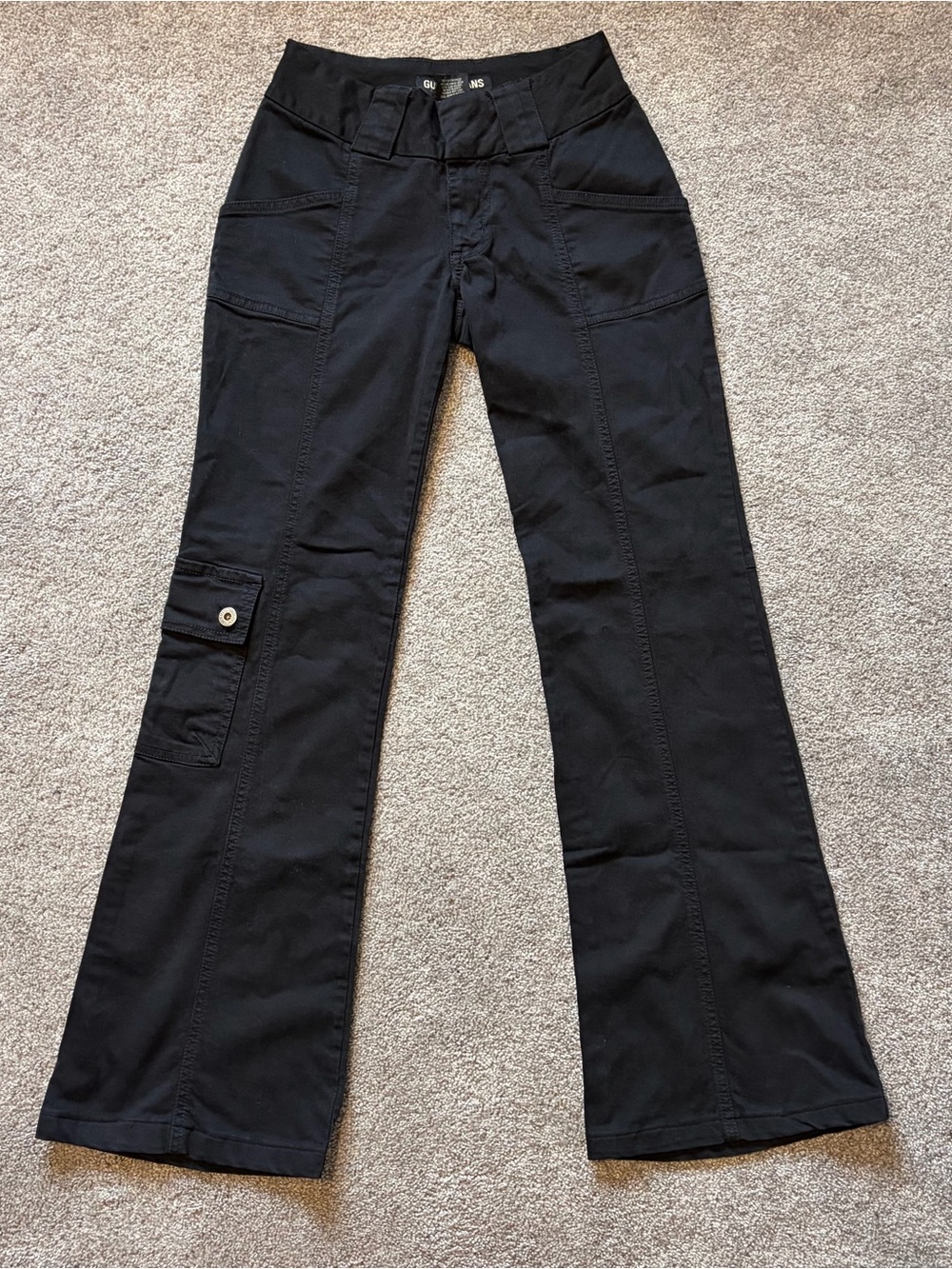 Y2K GUESS Cargo Flare Pants Black Low Rise Stretch Bootcut